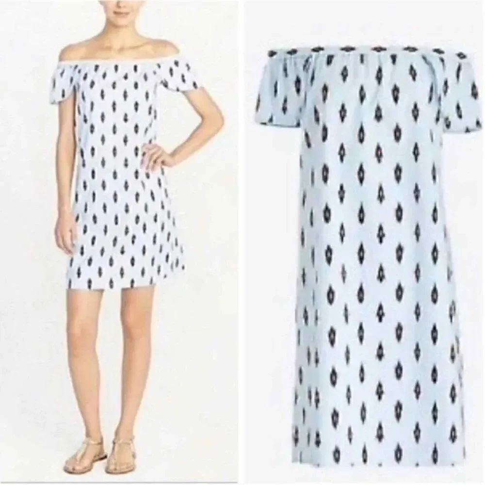J. CREW Ikat Print Tribal Cotton Off Shoulder Dress